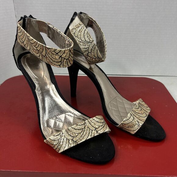 Alfani Women's Step‎ 'N Flex Sandals Heels Size 8M Gold Glitz Glam Retro Party - Picture 1 of 7
